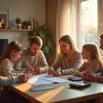 Квитанция за жилищно-коммунальные услуги на столе в комнате с энергосберегающими приборами