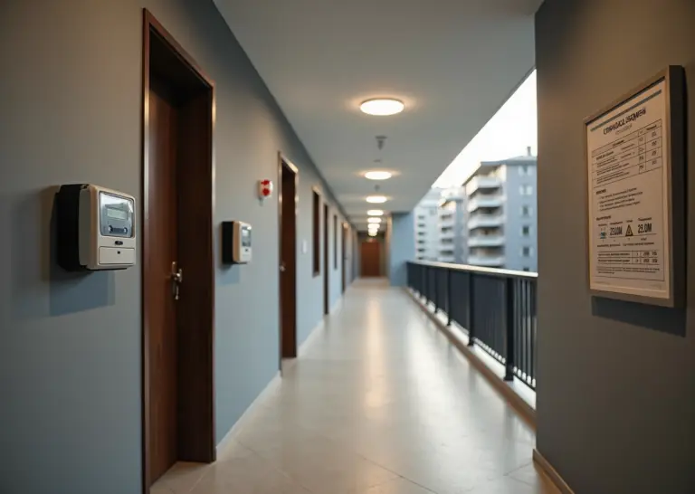 Современный многоквартирный дом с приборами учета и энергоэффективным освещением