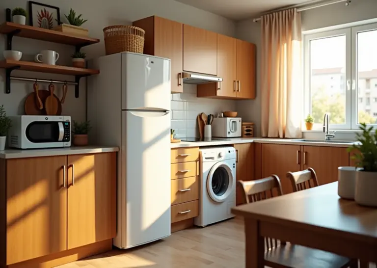 Современный интерьер дома в России с бытовой техникой и элементами энергосбережения и ухода